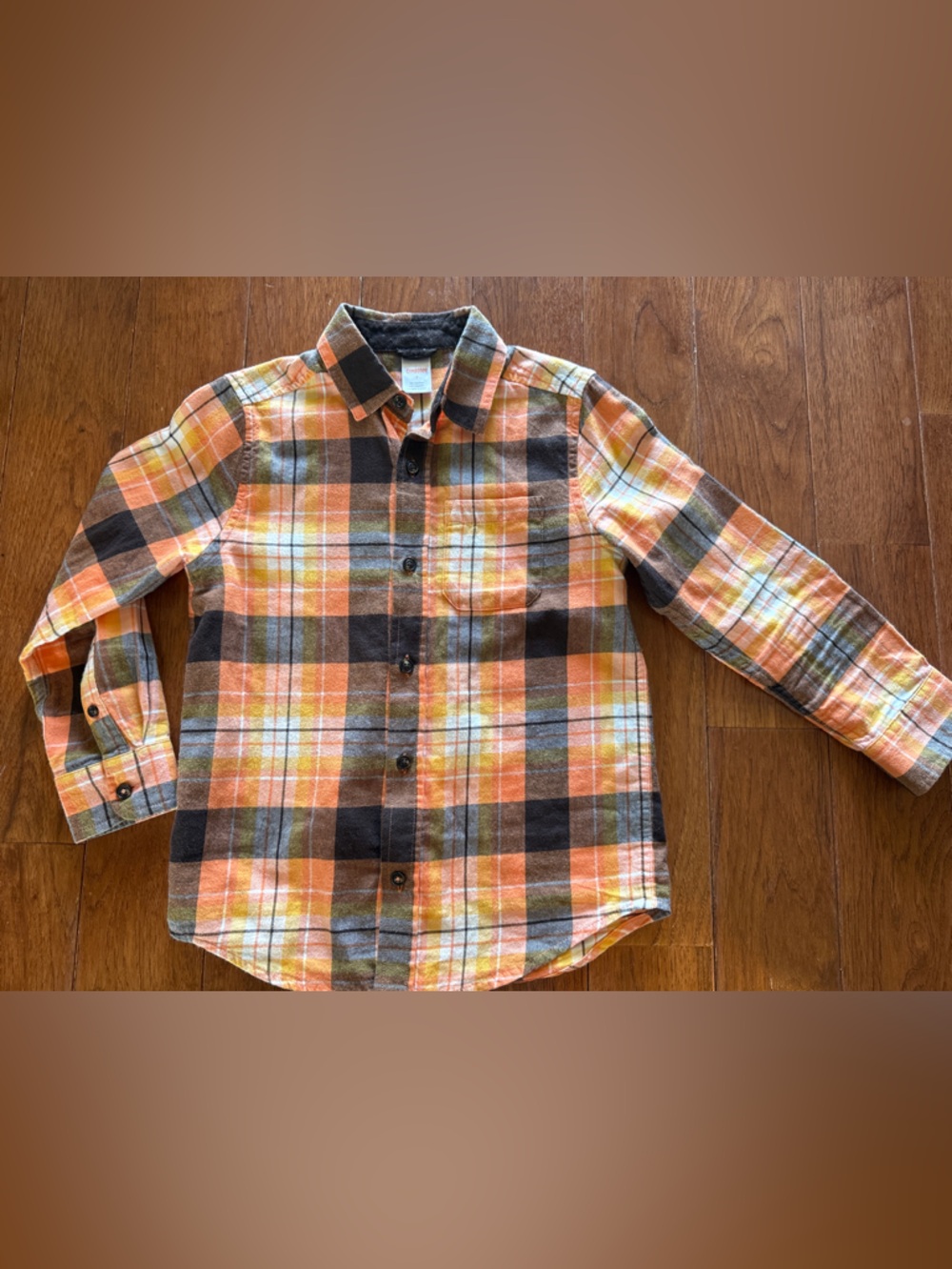Gymboree Orange/Brown Plaid Button-Down Flannel Shirt
